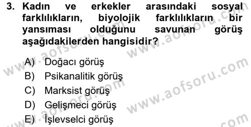 Toplumsal Cinsiyet Sosyolojisi Dersi Ara Sınavı Deneme Sınav Soruları 3. Soru
