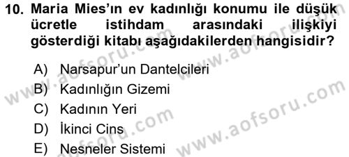 Toplumsal Cinsiyet Sosyolojisi Dersi 2016 - 2017 Yılı (Final) Dönem Sonu Sınav Soruları 10. Soru