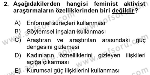 Toplumsal Cinsiyet Sosyolojisi Dersi 2016 - 2017 Yılı (Final) Dönem Sonu Sınav Soruları 2. Soru