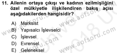 Toplumsal Cinsiyet Sosyolojisi Dersi 2017 - 2018 Yılı 3 Ders Sınav Soruları 11. Soru