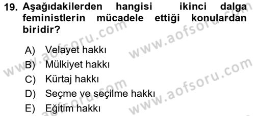 Toplumsal Cinsiyet Sosyolojisi Dersi 2017 - 2018 Yılı 3 Ders Sınav Soruları 19. Soru