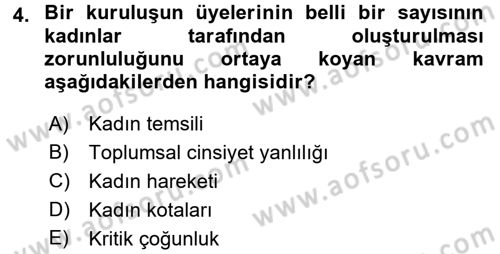 Toplumsal Cinsiyet Sosyolojisi Dersi 2017 - 2018 Yılı 3 Ders Sınav Soruları 4. Soru
