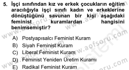 Toplumsal Cinsiyet Sosyolojisi Dersi 2017 - 2018 Yılı 3 Ders Sınav Soruları 5. Soru