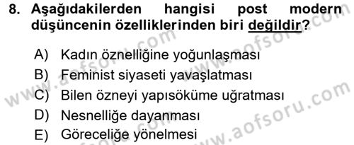 Toplumsal Cinsiyet Sosyolojisi Dersi 2017 - 2018 Yılı 3 Ders Sınav Soruları 8. Soru