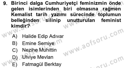 Toplumsal Cinsiyet Sosyolojisi Dersi 2017 - 2018 Yılı 3 Ders Sınav Soruları 9. Soru