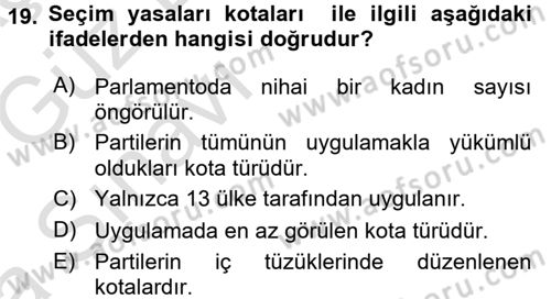 Toplumsal Cinsiyet Sosyolojisi Dersi Ara Sınavı Deneme Sınav Soruları 19. Soru