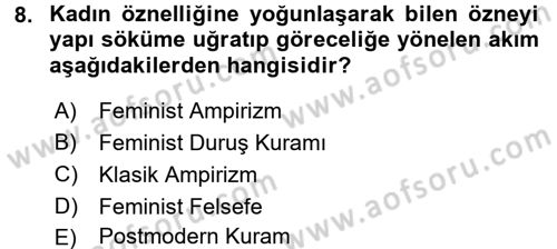 Toplumsal Cinsiyet Sosyolojisi Dersi Ara Sınavı Deneme Sınav Soruları 8. Soru