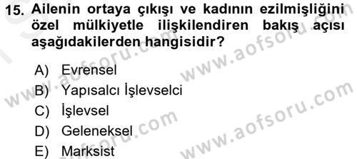 Toplumsal Cinsiyet Sosyolojisi Dersi 2017 - 2018 Yılı (Final) Dönem Sonu Sınav Soruları 15. Soru