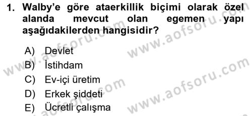 Toplumsal Cinsiyet Sosyolojisi Dersi Ara Sınavı Deneme Sınav Soruları 1. Soru