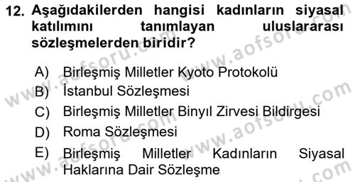 Toplumsal Cinsiyet Sosyolojisi Dersi 2019 - 2020 Yılı (Vize) Ara Sınavı 12. Soru