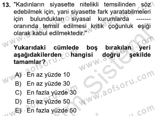 Toplumsal Cinsiyet Sosyolojisi Dersi Ara Sınavı Deneme Sınav Soruları 13. Soru