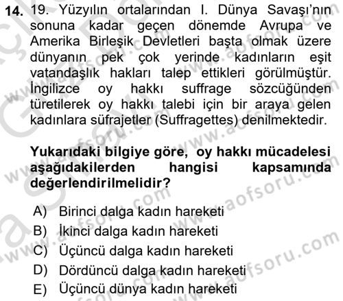 Toplumsal Cinsiyet Sosyolojisi Dersi Ara Sınavı Deneme Sınav Soruları 14. Soru