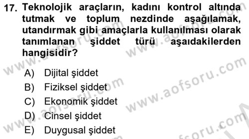 Toplumsal Cinsiyet Sosyolojisi Dersi 2019 - 2020 Yılı (Vize) Ara Sınav Soruları 17. Soru
