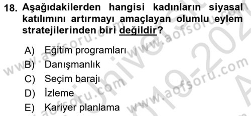 Toplumsal Cinsiyet Sosyolojisi Dersi Ara Sınavı Deneme Sınav Soruları 18. Soru