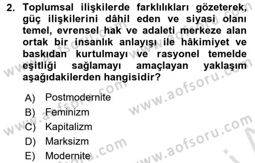Toplumsal Cinsiyet Sosyolojisi Dersi Ara Sınavı Deneme Sınav Soruları 2. Soru