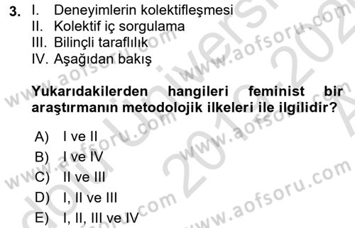 Toplumsal Cinsiyet Sosyolojisi Dersi Ara Sınavı Deneme Sınav Soruları 3. Soru