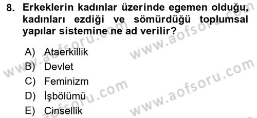 Toplumsal Cinsiyet Sosyolojisi Dersi Ara Sınavı Deneme Sınav Soruları 8. Soru