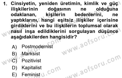 Toplumsal Cinsiyet Sosyolojisi Dersi 2019 - 2020 Yılı (Final) Dönem Sonu Sınav Soruları 1. Soru