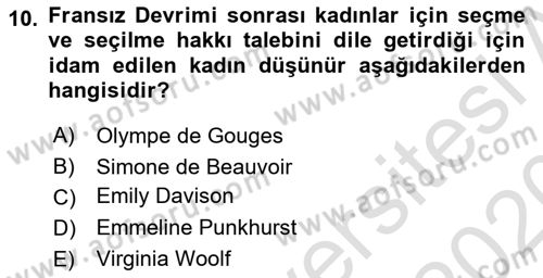 Toplumsal Cinsiyet Sosyolojisi Dersi 2019 - 2020 Yılı (Final) Dönem Sonu Sınav Soruları 10. Soru