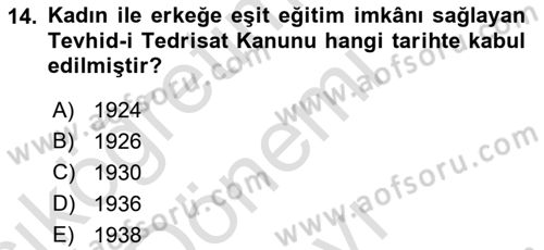 Toplumsal Cinsiyet Sosyolojisi Dersi 2019 - 2020 Yılı (Final) Dönem Sonu Sınav Soruları 14. Soru