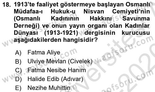 Toplumsal Cinsiyet Sosyolojisi Dersi 2019 - 2020 Yılı (Final) Dönem Sonu Sınav Soruları 18. Soru