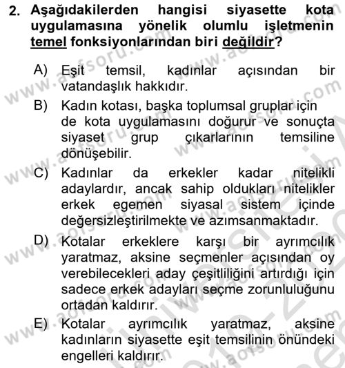 Toplumsal Cinsiyet Sosyolojisi Dersi 2019 - 2020 Yılı (Final) Dönem Sonu Sınav Soruları 2. Soru