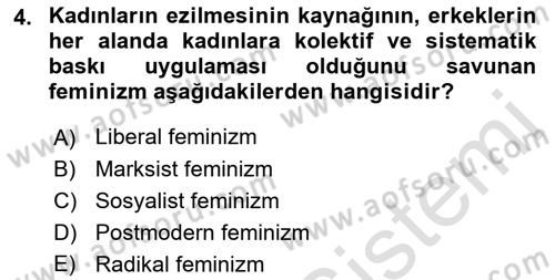 Toplumsal Cinsiyet Sosyolojisi Dersi 2019 - 2020 Yılı (Final) Dönem Sonu Sınav Soruları 4. Soru