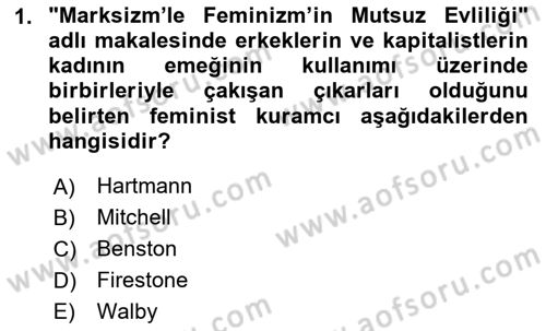 Toplumsal Cinsiyet Sosyolojisi Dersi 2020 - 2021 Yılı Yaz Okulu Sınav Soruları 1. Soru