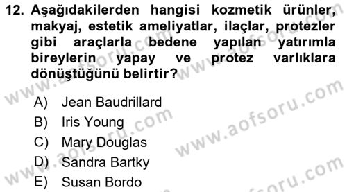 Toplumsal Cinsiyet Sosyolojisi Dersi 2020 - 2021 Yılı Yaz Okulu Sınav Soruları 12. Soru