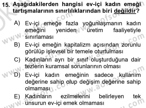 Toplumsal Cinsiyet Sosyolojisi Dersi 2020 - 2021 Yılı Yaz Okulu Sınav Soruları 15. Soru