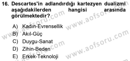 Toplumsal Cinsiyet Sosyolojisi Dersi 2020 - 2021 Yılı Yaz Okulu Sınav Soruları 16. Soru