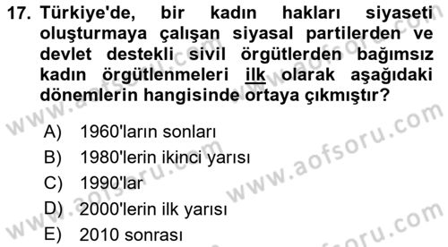 Toplumsal Cinsiyet Sosyolojisi Dersi 2020 - 2021 Yılı Yaz Okulu Sınav Soruları 17. Soru