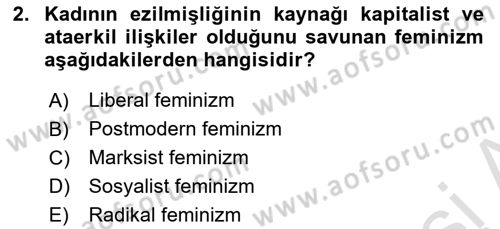 Toplumsal Cinsiyet Sosyolojisi Dersi 2020 - 2021 Yılı Yaz Okulu Sınav Soruları 2. Soru