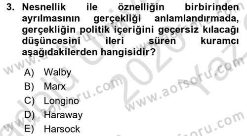 Toplumsal Cinsiyet Sosyolojisi Dersi 2020 - 2021 Yılı Yaz Okulu Sınav Soruları 3. Soru