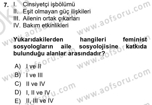 Toplumsal Cinsiyet Sosyolojisi Dersi 2020 - 2021 Yılı Yaz Okulu Sınav Soruları 7. Soru