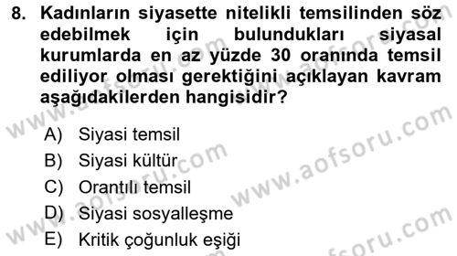 Toplumsal Cinsiyet Sosyolojisi Dersi 2020 - 2021 Yılı Yaz Okulu Sınav Soruları 8. Soru