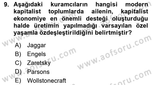Toplumsal Cinsiyet Sosyolojisi Dersi 2020 - 2021 Yılı Yaz Okulu Sınav Soruları 9. Soru