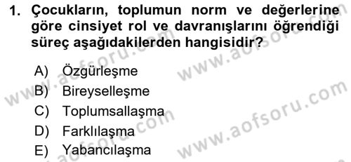 Toplumsal Cinsiyet Sosyolojisi Dersi 2021 - 2022 Yılı (Vize) Ara Sınavı 1. Soru