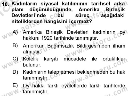 Toplumsal Cinsiyet Sosyolojisi Dersi Ara Sınavı Deneme Sınav Soruları 10. Soru