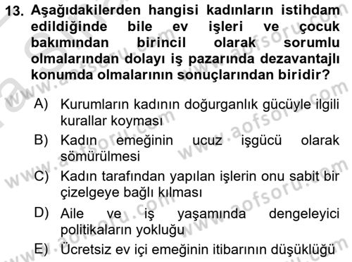 Toplumsal Cinsiyet Sosyolojisi Dersi 2021 - 2022 Yılı (Vize) Ara Sınav Soruları 13. Soru