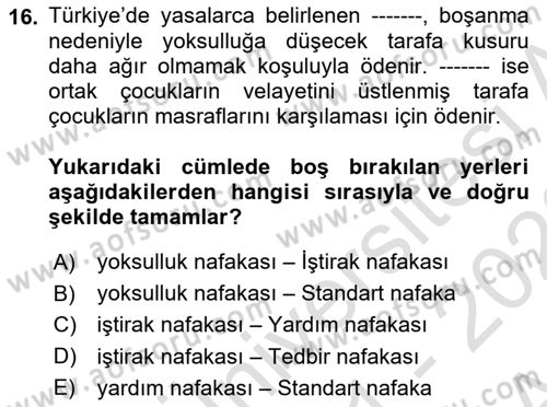 Toplumsal Cinsiyet Sosyolojisi Dersi 2021 - 2022 Yılı (Vize) Ara Sınav Soruları 16. Soru