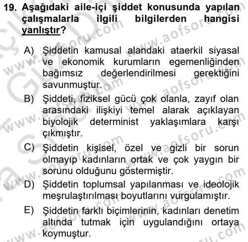 Toplumsal Cinsiyet Sosyolojisi Dersi Ara Sınavı Deneme Sınav Soruları 19. Soru