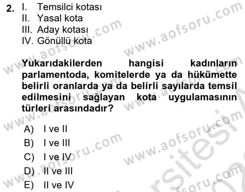 Toplumsal Cinsiyet Sosyolojisi Dersi Ara Sınavı Deneme Sınav Soruları 2. Soru