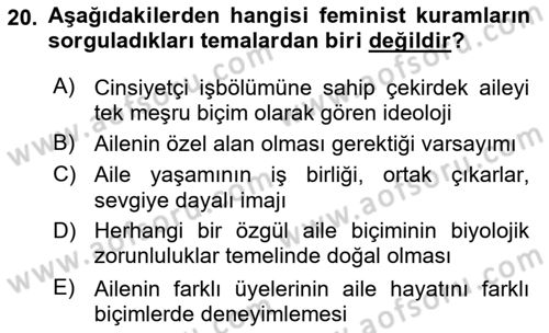 Toplumsal Cinsiyet Sosyolojisi Dersi 2021 - 2022 Yılı (Vize) Ara Sınav Soruları 20. Soru