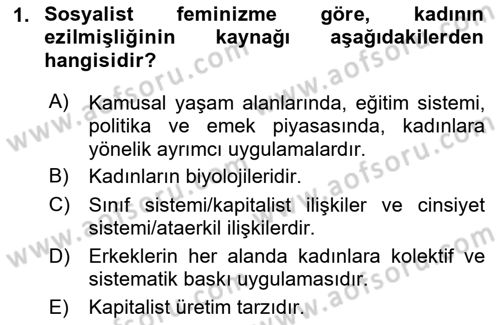 Toplumsal Cinsiyet Sosyolojisi Dersi 2021 - 2022 Yılı (Final) Dönem Sonu Sınav Soruları 1. Soru