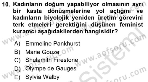 Toplumsal Cinsiyet Sosyolojisi Dersi 2021 - 2022 Yılı (Final) Dönem Sonu Sınav Soruları 10. Soru