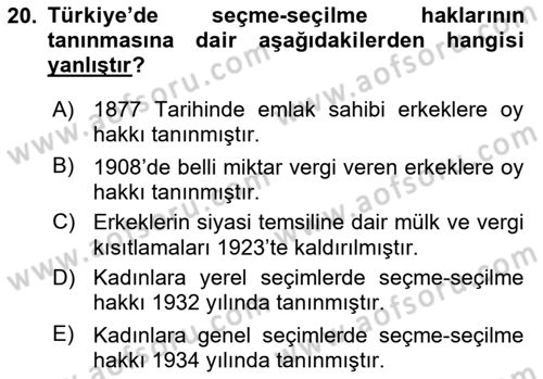 Toplumsal Cinsiyet Sosyolojisi Dersi 2021 - 2022 Yılı (Final) Dönem Sonu Sınav Soruları 20. Soru