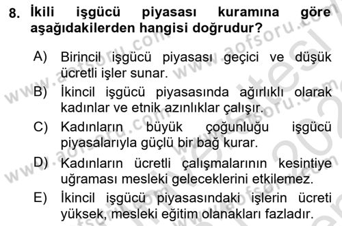 Toplumsal Cinsiyet Sosyolojisi Dersi 2021 - 2022 Yılı (Final) Dönem Sonu Sınav Soruları 8. Soru