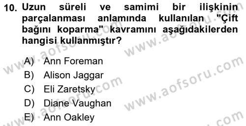 Toplumsal Cinsiyet Sosyolojisi Dersi 2021 - 2022 Yılı Yaz Okulu Sınav Soruları 10. Soru