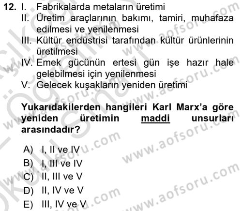 Toplumsal Cinsiyet Sosyolojisi Dersi 2021 - 2022 Yılı Yaz Okulu Sınav Soruları 12. Soru